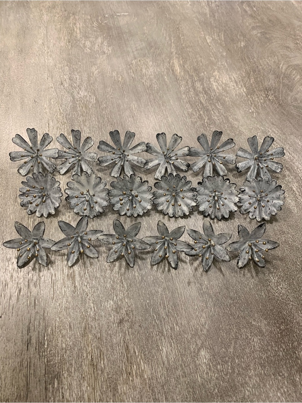 Gray Metal Decorative Pins with Subtle Gold Accents —- 3 designs for 18 in total